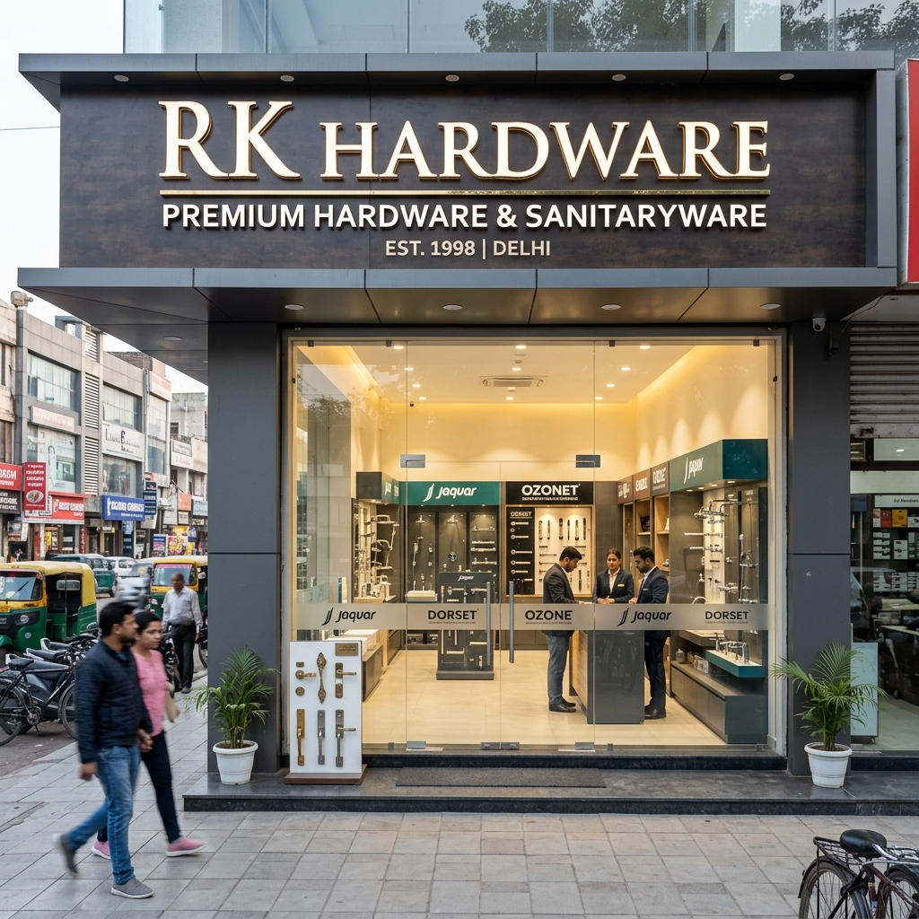 RK Hardware storefront in Sultanpur, Delhi, trading since 1998